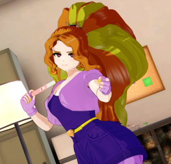 Size: 1126x1080 | Tagged: source needed, safe, artist:kkanon, derpibooru import, adagio dazzle, human, g4, 3d, female, frown, humanized, indoors, koikatsu, light skin, looking at you, pointing at you, pregnancy test, solo, you're the father