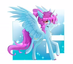 Size: 2835x2480 | Tagged: safe, derpibooru import, oc, oc only, oc:qiran, alicorn, pony, abstract background, chest fluff, eye clipping through hair, eyebrows, eyebrows visible through hair, passepartout, spread wings, wings