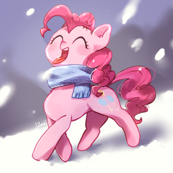 Size: 2048x2048 | Tagged: safe, artist:izuchi, derpibooru import, pinkie pie, earth pony, pony, g4, snow, solo