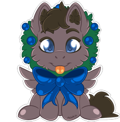 Size: 979x995 | Tagged: safe, artist:mychelle, derpibooru import, oc, oc only, oc:dustwing, pegasus, bowtie, cheek fluff, christmas, christmas ornament, christmas wreath, commission, cute, decoration, ear fluff, ears, holiday, male, pegasus oc, spread wings, stallion, tongue, tongue out, wings, wreath, ych result