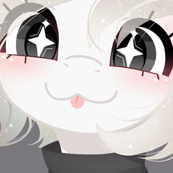 Size: 2048x2048 | Tagged: safe, artist:霜月, derpibooru import, oc, oc only, oc:零洛, pony, :3, :p, blushing, looking at you, starry eyes, tongue, tongue out, wingding eyes