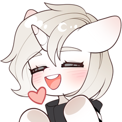 Size: 1000x1000 | Tagged: safe, artist:霜月, derpibooru import, oc, oc only, oc:零洛, pony, unicorn, blushing, eyes closed, heart, horn, open mouth, open smile, simple background, smiling, transparent background