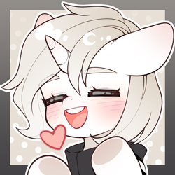 Size: 1000x1000 | Tagged: safe, artist:霜月, derpibooru import, oc, oc only, oc:零洛, pony, unicorn, blushing, eyes closed, heart, horn, open mouth, open smile, smiling