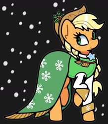 Size: 1537x1764 | Tagged: safe, artist:kindakismet, derpibooru import, applejack, spirit of hearth's warming past, earth pony, pony, g4, clothes, cute, hat, jackabetes, raised hoof, raised leg, smiling, solo