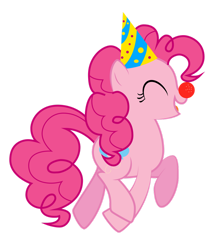 Size: 1024x1164 | Tagged: safe, artist:omniferious, derpibooru import, pinkie pie, earth pony, pony, g4, clown, clown nose, female, hat, mare, party hat, red nose, simple background, solo, transparent background, vector