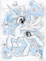 Size: 2262x3000 | Tagged: safe, artist:ja0822ck, derpibooru import, princess luna, alicorn, pony, g4, ethereal mane, female, mare, ponified, species swap, starry mane, stars, traditional art