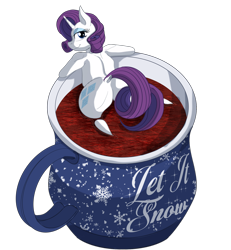 Size: 1800x1950 | Tagged: safe, artist:sixes&sevens, derpibooru import, rarity, pony, unicorn, g4, back, butt, chocolate, cup, cup of pony, dock, female, food, horn, hot chocolate, human shoulders, looking at you, looking back, looking back at you, mare, micro, plot, rarity is a marshmallow, simple background, tail, transparent background