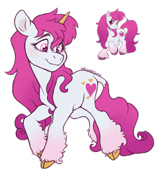 Size: 1051x1141 | Tagged: safe, artist:caffeinatedcarny, derpibooru import, sweetheart, pony, unicorn, g1, my little pony tales, cloven hooves, colored hooves, colored horn, eyebrows, eyebrows visible through hair, golden horn, gradient legs, gradient mane, gradient tail, head turn, hooves, horn, horn runes, leg fluff, leonine tail, pink eyes, race swap, redesign, signature, simple background, solo, species swap, tail, transparent background, unicorn sweetheart, unshorn fetlocks