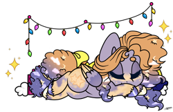 Size: 1600x1037 | Tagged: safe, artist:princessmoonsilver, derpibooru import, oc, pegasus, pony, christmas, christmas lights, female, holiday, mare, sleeping, solo