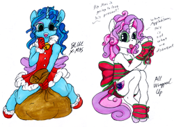 Size: 1200x876 | Tagged: safe, artist:sepiakeys, derpibooru import, sweetie belle, oc, oc:blue giggles, anthro, semi-anthro, unguligrade anthro, g4, bondage, crossdressing