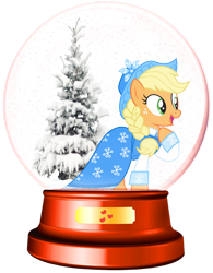 Size: 1280x1640 | Tagged: safe, artist:lizzmcclin, derpibooru import, applejack, earth pony, pony, g4, christmas, christmas tree, female, holiday, simple background, snow globe, solo, transparent background, tree