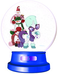 Size: 1700x2177 | Tagged: safe, artist:lizzmcclin, derpibooru import, rarity, pony, unicorn, g4, female, hat, horn, simple background, snow, snow globe, snowman, solo, transparent background, winter hat