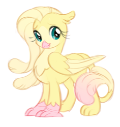 Size: 1629x1725 | Tagged: safe, artist:themajesticeye, derpibooru import, fluttershy, griffon, g4, cute, fluttergriffon, griffonized, looking at you, shyabetes, simple background, smiling, smiling at you, solo, species swap, white background