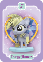 Size: 840x1206 | Tagged: safe, derpibooru import, derpy hooves, pegasus, pony, g4, basket, cute, daaaaaaaaaaaw, derp, derpabetes, female, food, kwistal fwenz, mare, merchandise, muffin, official, raised hoof, raised leg, solo, spread wings, tail, that pony sure does love muffins, toy, wings