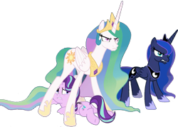 Size: 1169x833 | Tagged: safe, derpibooru import, edit, edited screencap, editor:pascalmulokozi2, screencap, princess celestia, princess luna, starlight glimmer, alicorn, unicorn, g4, background removed, butt, female, glimmer glutes, horn, not a vector, trio, trio female