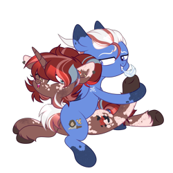 Size: 5500x5500 | Tagged: safe, artist:darkshalls, artist:morello, artist:shallarts, derpibooru import, oc, oc:barnburner, oc:vincent friturier, pegasus, pony, unicorn, chest fluff, coat markings, commission, duo, duo male and female, ear piercing, earring, feather, female, freckles, grin, hoof tickling, horn, jewelry, laughing, lip piercing, lying down, male, mare, mouth hold, multicolored hair, oc x oc, one eye closed, open mouth, piercing, prone, shipping, simple background, sitting on person, sitting on pony, smiling, stallion, straight, tattoo, tickle torture, tickling, transparent background, unshorn fetlocks, ych result