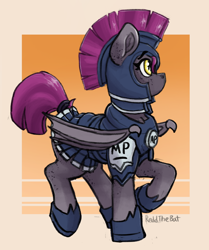 Size: 984x1178 | Tagged: safe, artist:reddthebat, derpibooru import, oc, oc only, oc:selena (reddthebat), bat pony, pony, armor, bat pony oc, bipedal, ear fluff, ears, female, guardsmare, mare, night guard, passepartout, royal guard, signature, solo