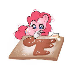 Size: 2224x2020 | Tagged: safe, artist:azaani, derpibooru import, pinkie pie, earth pony, pony, g4, cute, diapinkes, female, gingerbread (food), gingerbread pony, high res, icing bag, mare, mouth hold, simple background, solo, white background