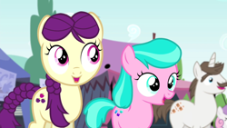 Size: 1280x720 | Tagged: safe, derpibooru import, screencap, aquamarine, boysenberry, hondo flanks, sweetie belle, pony, g4, inspiration manifestation, my little pony: friendship is magic