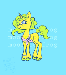 Size: 1332x1507 | Tagged: safe, artist:moormoorfrog, derpibooru import, oc, oc only, pony, unicorn, bracelet, clothes, commission, female, freckles, horn, jewelry, mare, scarf, skinny, smiling, solo, tail, thin, unicorn oc, unshorn fetlocks, watermark