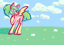 Size: 4299x3024 | Tagged: safe, artist:beetlebuddy, derpibooru import, oc, oc only, oc:sugar lotus, pegasus, colored lineart, female, head turn, mare, no cutie marks because im lazy, ponytail, raised hoof, raised leg, short tail, solo, tail