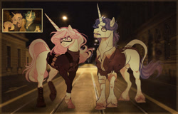 Size: 1280x821 | Tagged: safe, artist:charlotte38, derpibooru import, fancypants, fleur-de-lis, pony, unicorn, g4, duo, female, horn, leonine tail, male, mare, my little worms, night, nudity, sheath, stallion, tail