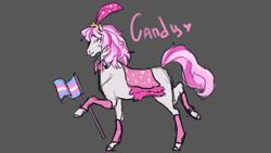 Size: 3840x2160 | Tagged: safe, artist:carmess, derpibooru import, horse, bow, candi (wild manes), clothes, female, flag, hoof hold, leg warmers, lidded eyes, mare, pride, pride flag, raised hoof, raised leg, saddle, simple background, solo, tack, tail, transgender pride flag, wild manes