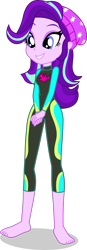 Size: 1527x4408 | Tagged: safe, alternate version, artist:dustinwatsongkx, derpibooru import, starlight glimmer, human, equestria girls, g4, barefoot, beanie, clothes swap, feet, female, fluttershy's wetsuit, hat, simple background, solo, swimsuit swap, transparent background, wetsuit