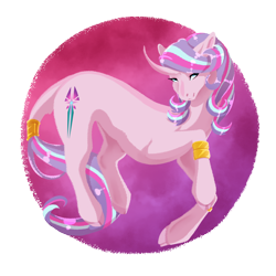 Size: 2000x2000 | Tagged: safe, artist:oneiria-fylakas, derpibooru import, starlight glimmer, classical unicorn, pony, unicorn, g4, alternate cutie mark, bracelet, cloven hooves, curved horn, horn, jewelry, leonine tail, solo, unshorn fetlocks