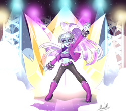 Size: 1700x1489 | Tagged: safe, artist:telltale-sheriff, derpibooru import, coloratura, human, equestria girls, g4, belly, belly button, breasts, cleavage, clothes, countess coloratura, equestria girls-ified, female, midriff, solo, spotlight, veil