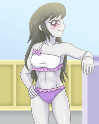 Size: 2190x2738 | Tagged: safe, artist:sumin6301, derpibooru import, octavia melody, human, better together, equestria girls, g4, armpits, belly, belly button, bikini, blushing, breasts, clothes, female, midriff, smiling, solo, swimsuit