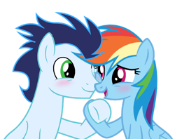 Size: 1280x1013 | Tagged: safe, artist:soarindasher10, derpibooru import, rainbow dash, soarin', pegasus, pony, g4, cheek squish, cute, dashabetes, duo, female, looking at each other, looking at someone, male, mare, shipping, simple background, soarinbetes, soarindash, squishy cheeks, stallion, straight, transparent background