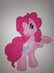 Size: 640x853 | Tagged: safe, artist:theborahaejellyfish, derpibooru import, edit, pinkie pie, earth pony, pony, g3, g4, female, g4 to g3, generation leap, happy, mare, open mouth, open smile, raised hooves, simple background, smiling, solo, white background