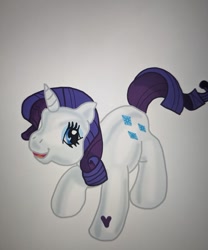 Size: 640x769 | Tagged: safe, artist:theborahaejellyfish, derpibooru import, edit, rarity, pony, unicorn, g3, g4, eyeshadow, female, g4 to g3, generation leap, happy, horn, makeup, mare, open mouth, open smile, simple background, smiling, solo, white background