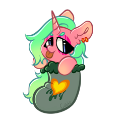 Size: 2048x2048 | Tagged: safe, artist:cupute, derpibooru import, oc, oc only, pony, unicorn, :p, big ears, cheap, chibi, christmas, christmas stocking, commission, ear fluff, ear piercing, earring, ears, eyebrows, eyeshadow, gradient body, gradient hooves, gradient horn, gradient mane, green mane, heart, holiday, horn, jewelry, long hair, looking at you, makeup, piercing, pink body, png, simple background, solo, solo focus, tongue, tongue out, transparent background, unicorn oc, ych result, your character here