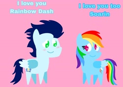 Size: 3553x2499 | Tagged: safe, anonymous artist, derpibooru exclusive, derpibooru import, rainbow dash, soarin', pegasus, pony, series:soarindash relationship, series:soarindash romantic tales, g4, blushing, cute, dashabetes, female, heartwarming, i love you, looking at each other, looking at someone, male, mare, pointy ponies, primal, rainbow dash is best pony, romantic, shipping, smiling, smiling at each other, soarinbetes, soarindash, stallion, straight, sweet dreams fuel