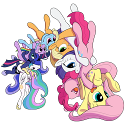 Size: 1500x1500 | Tagged: safe, artist:tranquilmind, derpibooru import, applejack, fluttershy, pinkie pie, princess celestia, princess luna, rainbow dash, rarity, spike, twilight sparkle, twilight sparkle (alicorn), alicorn, earth pony, pegasus, pony, unicorn, g4, arch, bipedal, female, german suplex, grin, gritted teeth, horn, mane six, mare, nose in the air, open mouth, royal sisters, siblings, simple background, sisters, smiling, smirk, suplex, teeth, tongue, tongue out, transparent background, underhoof