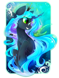 Size: 1889x2486 | Tagged: safe, artist:koveliana, derpibooru import, queen chrysalis, changeling, changeling queen, g4, chromatic aberration, color porn, female, solo