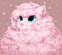 Size: 1690x1498 | Tagged: safe, artist:peachmayflower, derpibooru import, oc, oc only, oc:fluffle puff, earth pony, pony, :p, cute, female, fluffy, heart, mare, maximum floof, mlem, ocbetes, silly, solo, tongue, tongue out