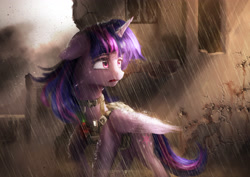 Size: 3508x2480 | Tagged: safe, artist:aidelank, derpibooru import, twilight sparkle, twilight sparkle (alicorn), alicorn, pony, g4, beautiful, crying, ears, female, floppy ears, mare, rain, solo