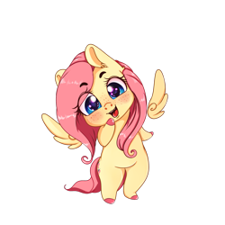 Size: 2449x2449 | Tagged: safe, artist:miokomata, derpibooru import, fluttershy, pegasus, pony, g4, bipedal, blushing, chibi, colored hooves, cute, female, floating wings, freckles, head tilt, hoof on chin, hooves, looking at you, mare, shyabetes, simple background, smiling, transparent background, wings