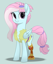 Size: 1024x1237 | Tagged: safe, artist:flylash1, derpibooru import, kerfuffle, pegasus, pony, g4, amputee, clothes, female, long neck, mare, my little pony: friendship is magic, my little pony: rainbow roadtrip, prosthetic leg, prosthetic limb, prosthetics, simple background, smiling, solo, vest