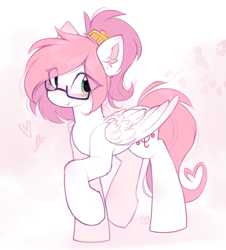 Size: 1649x1823 | Tagged: safe, artist:lerk, derpibooru import, oc, oc only, oc:sugar morning, pegasus, pony, blushing, ear fluff, ears, eye clipping through hair, female, folded wings, glasses, mare, pegasus oc, raised hoof, raised leg, smiling, solo, wings