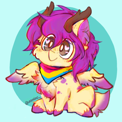 Size: 3500x3500 | Tagged: safe, artist:wormino, derpibooru import, oc, oc only, oc:purple wingshade, deer, hybrid, original species, pegasus, pony, antlers, bandana, freckles, pansexual pride flag, pride, pride flag, solo, spots, unshorn fetlocks