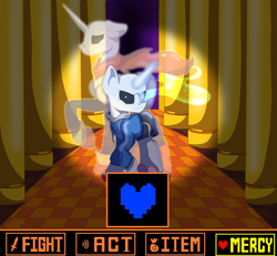 Size: 5416x5006 | Tagged: safe, artist:brybrychan, artist:bryonythewolf, derpibooru import, ghost, pony, undead, unicorn, absurd resolution, angry, clothes, glowing, glowing horn, horn, last corridor, looking at you, papyrus (undertale), ponified, sans (undertale), species swap, undertale