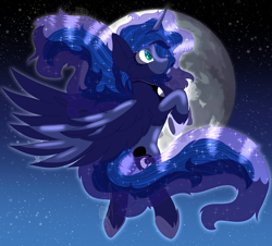 Size: 3324x3000 | Tagged: safe, artist:brybrychan, artist:bryonythewolf, derpibooru import, princess luna, alicorn, pony, g4, female, flying, full moon, high res, mare, moon, night, solo