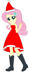 Size: 1436x3566 | Tagged: safe, artist:cartoonmasterv3, derpibooru import, fluttershy, human, equestria girls, g4, advent calendar, bare shoulders, christmas, christmas 2024, clothes, costume, hat, holiday, santa claus, santa costume, santa hat, sleeveless, solo, strapless