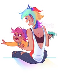 Size: 1080x1350 | Tagged: safe, artist:naomykwc, derpibooru import, rainbow dash, scootaloo, human, g4, cute, cutealoo, dashabetes, female, humanized, scootalove, siblings, sisters