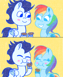 Size: 3540x4338 | Tagged: safe, artist:starflowerpony, derpibooru import, rainbow dash, soarin', pegasus, pony, g4, comic, cookie, cute, dashabetes, eating, female, food, heartwarming, male, mare, primal, rainbow dash is best pony, shipping, soarinbetes, soarindash, stallion, straight, sweet dreams fuel, yummy