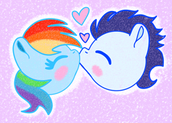 Size: 2774x1976 | Tagged: safe, artist:starflowerpony, derpibooru import, rainbow dash, soarin', pegasus, pony, g4, cute, dashabetes, female, heartwarming, kiss on the lips, kissing, male, mare, primal, rainbow dash is best pony, shipping, soarinbetes, soarindash, stallion, straight, sweet dreams fuel